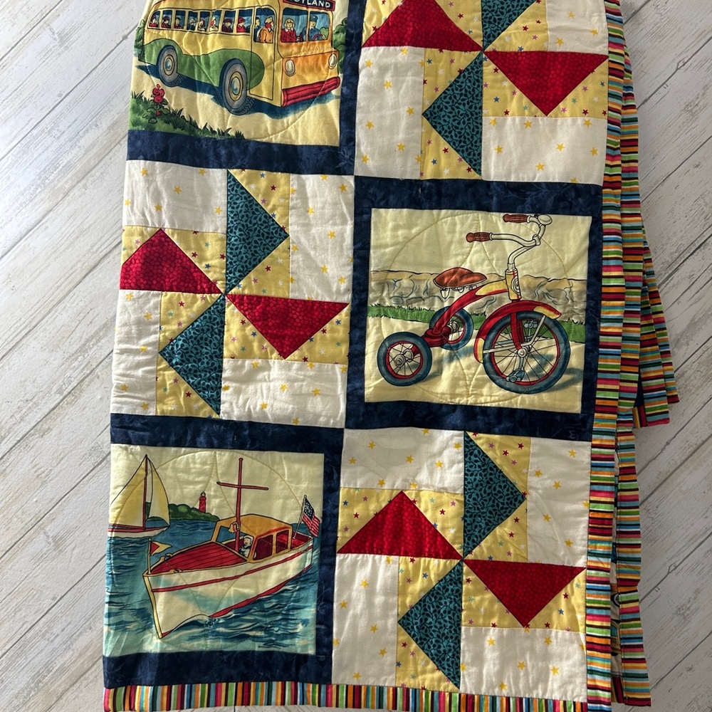 Colorful Patchwork Quilt with Vintage Motifs